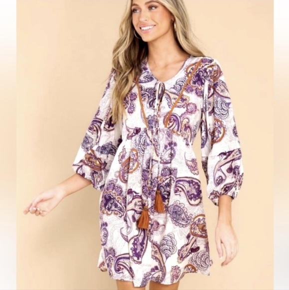 Band of the Free Lyonette Boho Paisley Minidress NWT sz XS - Picture 1 of 6